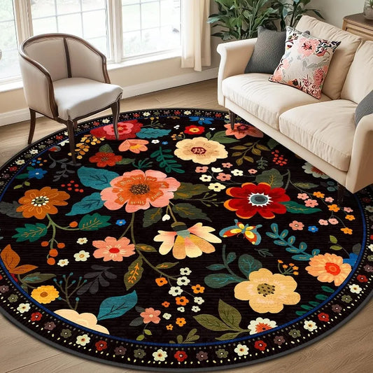 Boho-Teppich Blütenkreis rund rund – Produktansicht