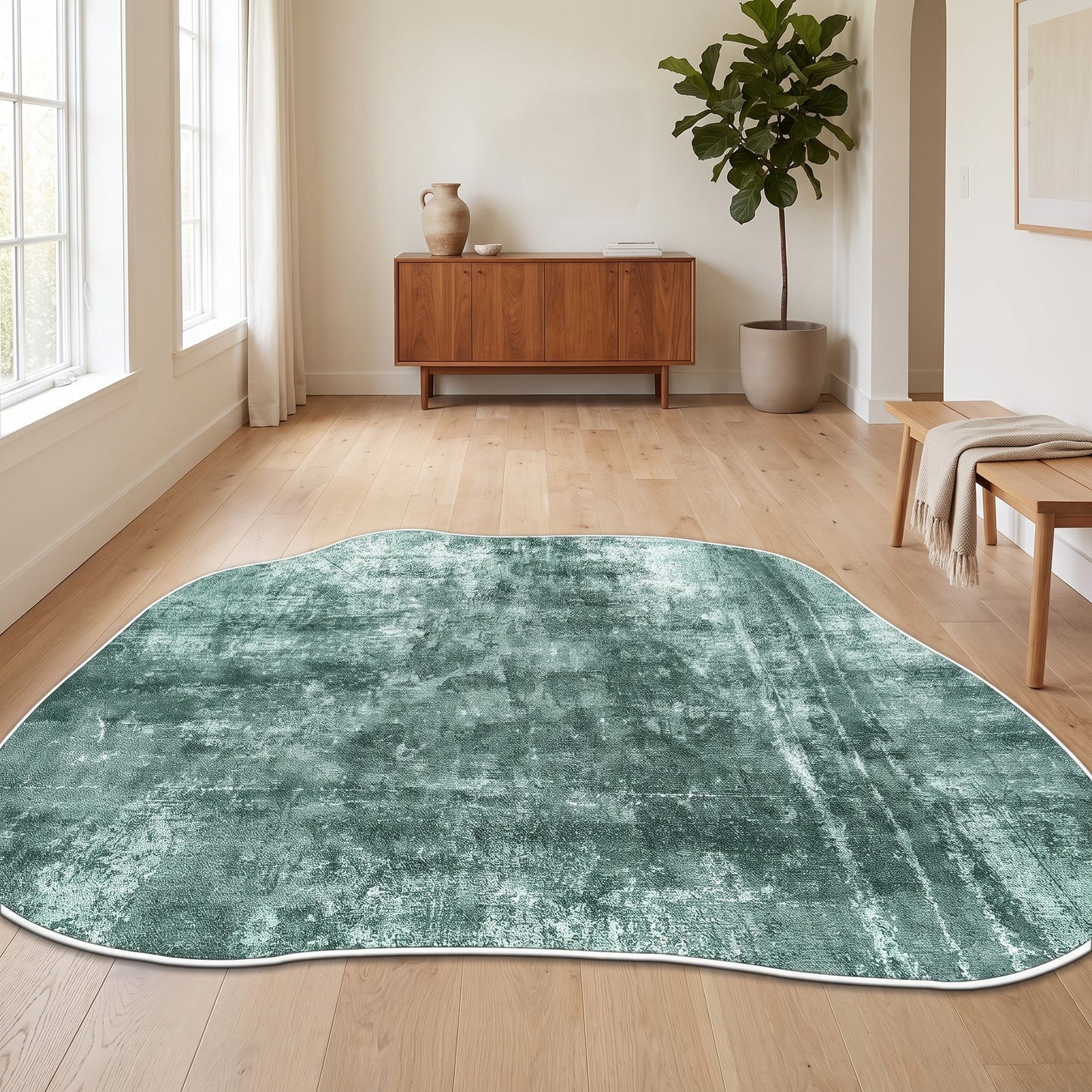 Teppich Uni Petrol im Wohnraum, 80 × 120 cm