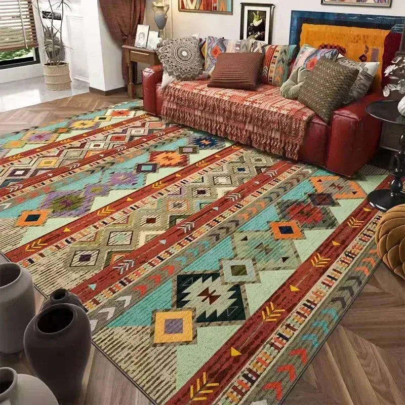Boho-Teppich Retroblüte – im Wohnraum