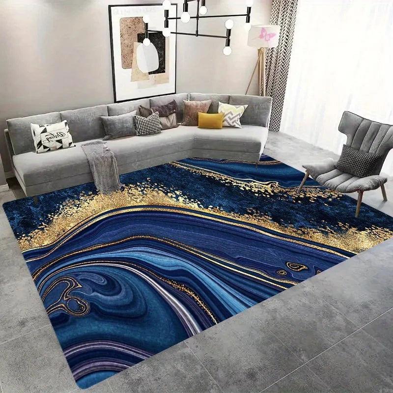 Teppich Marmor Blau-Gold — Blau mit Gold, 80 × 120 cm