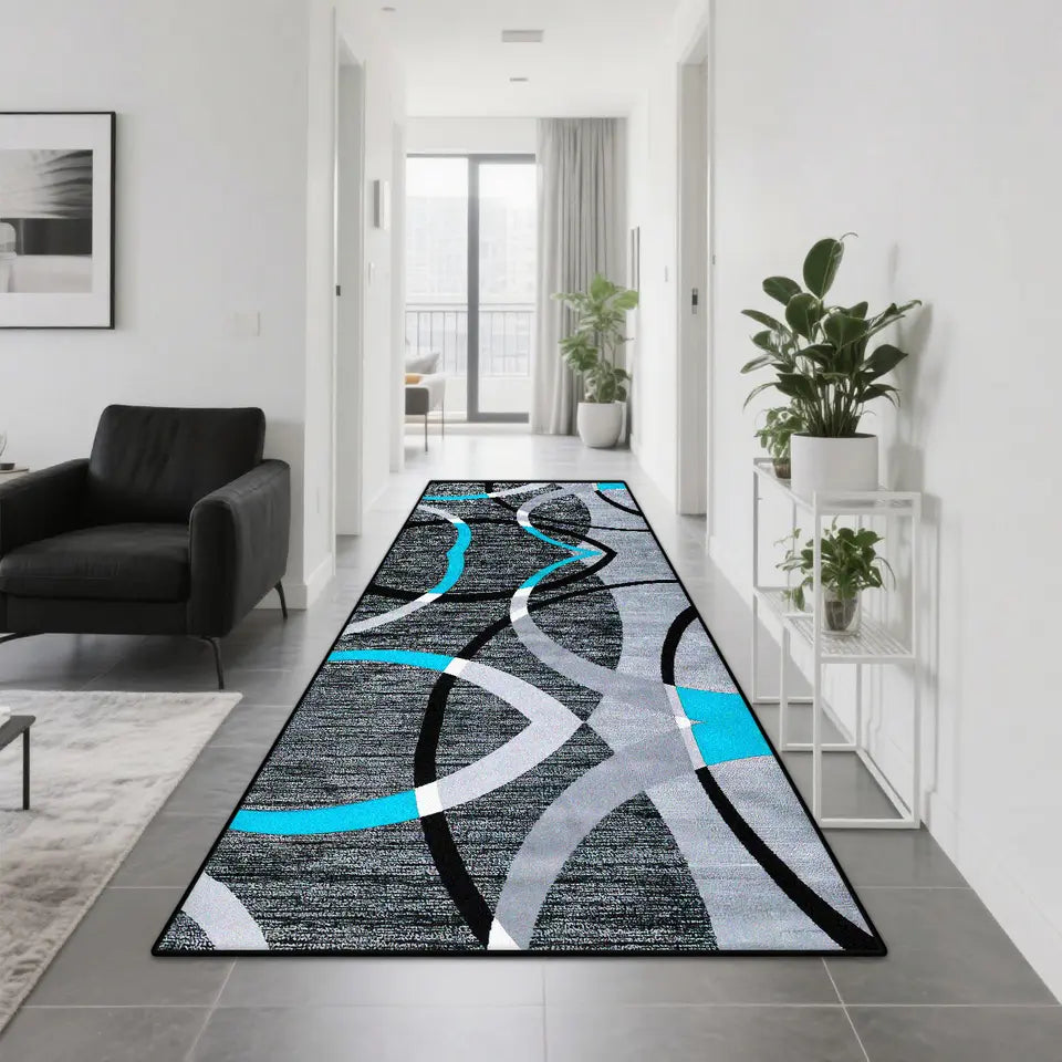 Teppichläufer Geometrisch Schwungbogen Türkis, 60 × 200 cm