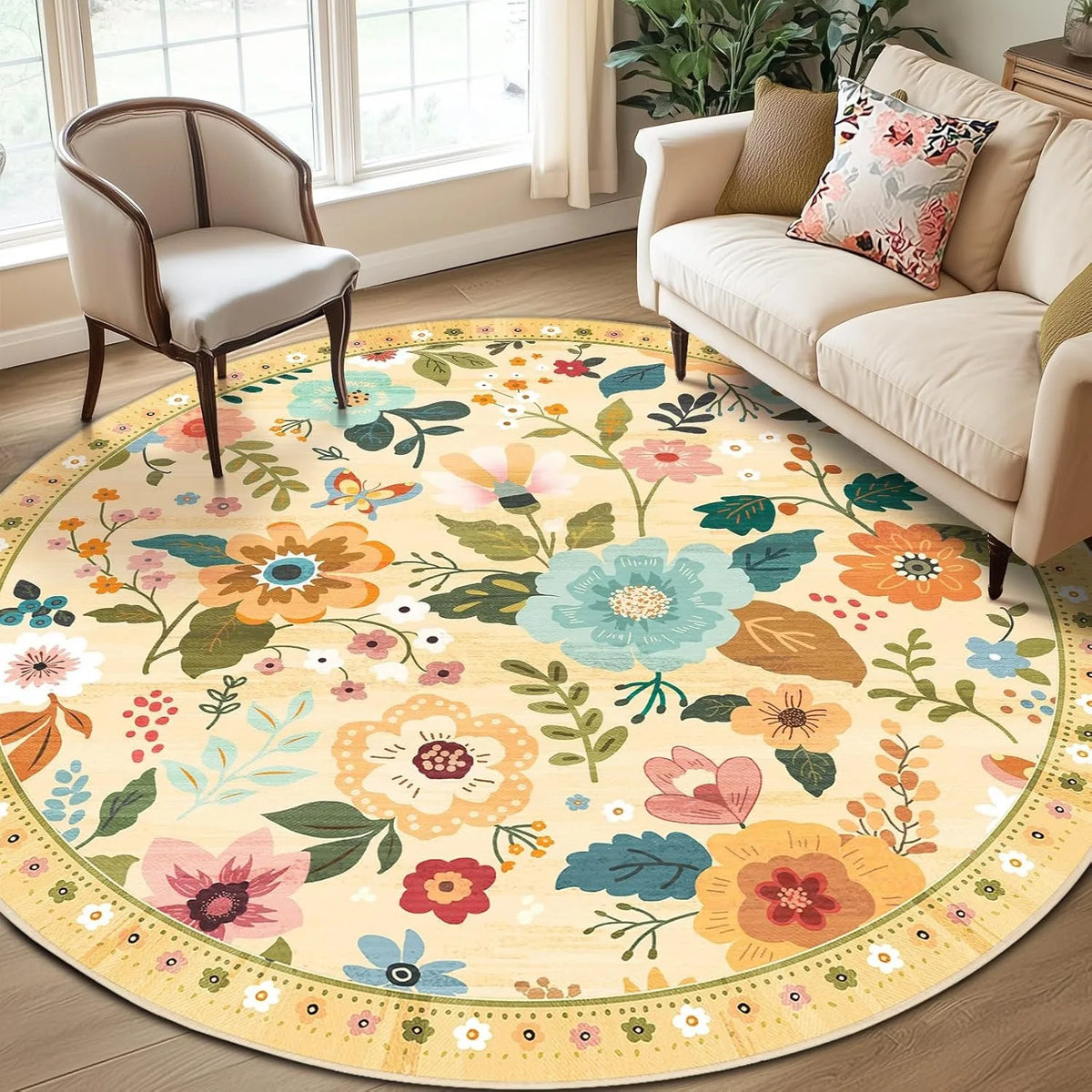 Boho-Teppich Blütenkreis rund rund – Kantendetail