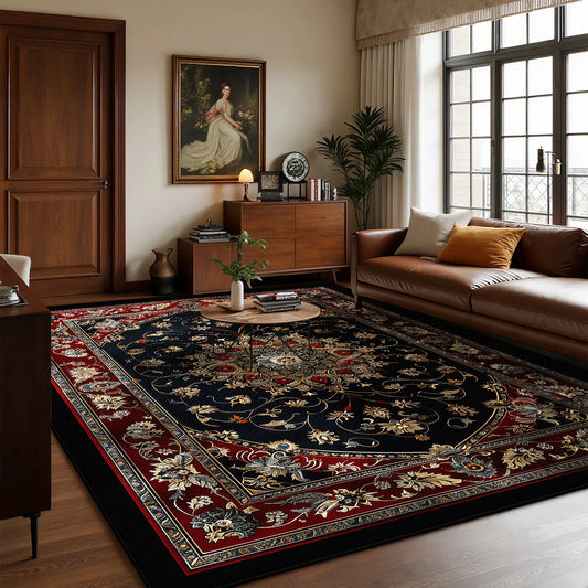 Teppich Ornamentmuster Schwarz-Rot — Schwarz mit Rot und Gold, 80 × 120 cm