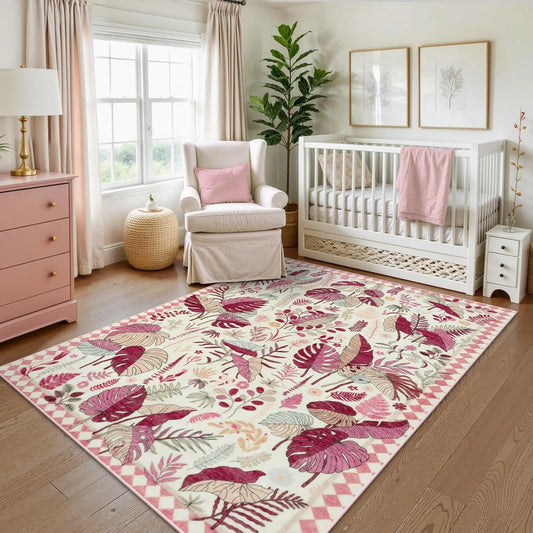 Teppich Blattmuster Beere-Creme — Beere und Rosé auf Creme, 80 × 120 cm