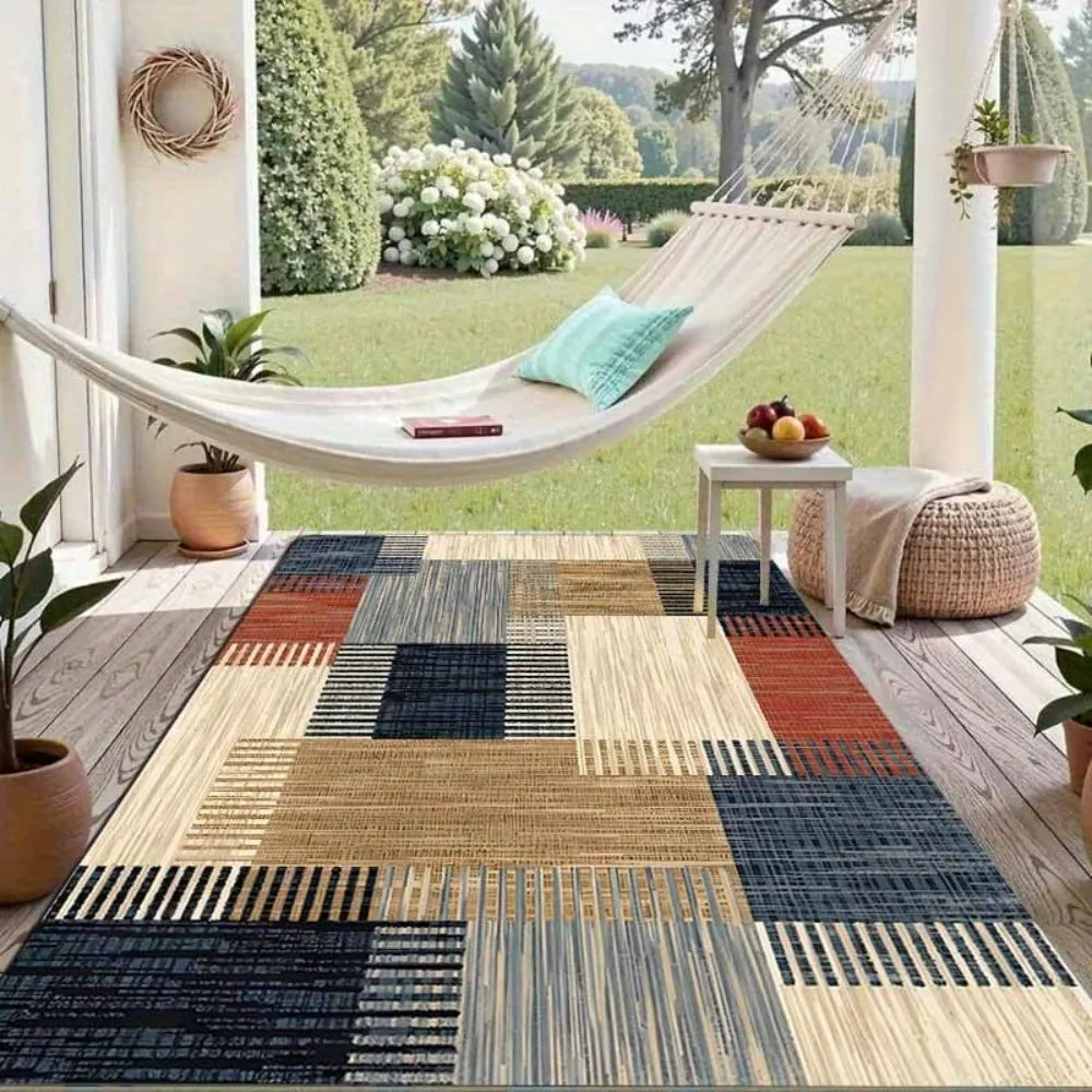 Outdoor-Teppich Patchraster rechteckig – im Raum ausgelegt