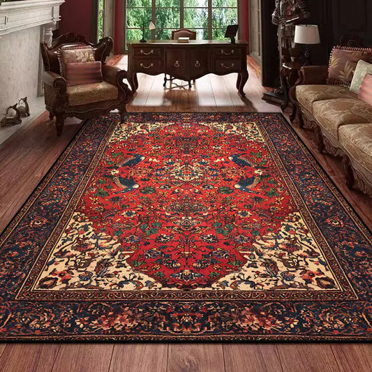 Teppich Retro Boho Ornament — Rot mit Dunkelblau und Creme, 80 × 120 cm