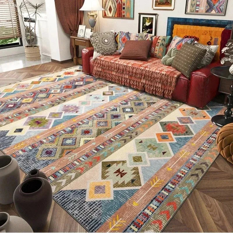 Boho-Teppich Retroblüte – Nahaufnahme der Struktur