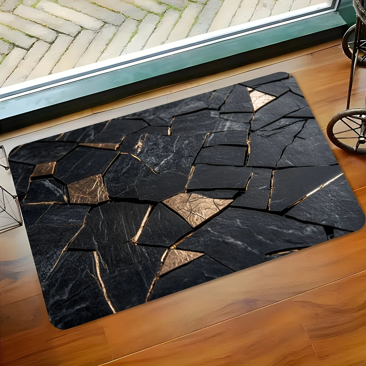 Outdoor-Teppich Marmorgold rechteckig – Kantendetail