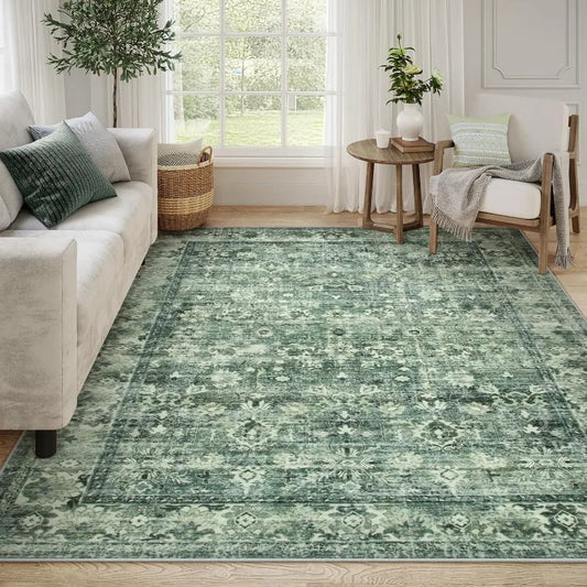 Boho-Teppich Gartengrün rechteckig – Produktansicht