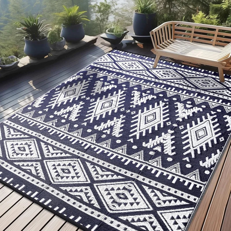 Outdoor-Teppich Bohoraster rechteckig – im Wohnraum