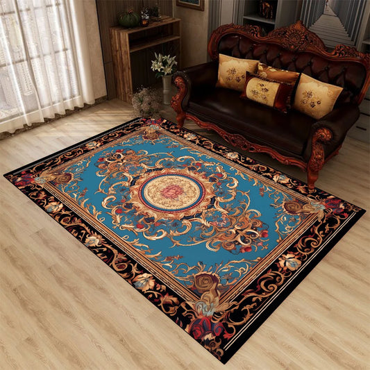 Teppich Ornamentmuster Türkis — Türkis mit Schwarz und Gold, 80 × 120 cm
