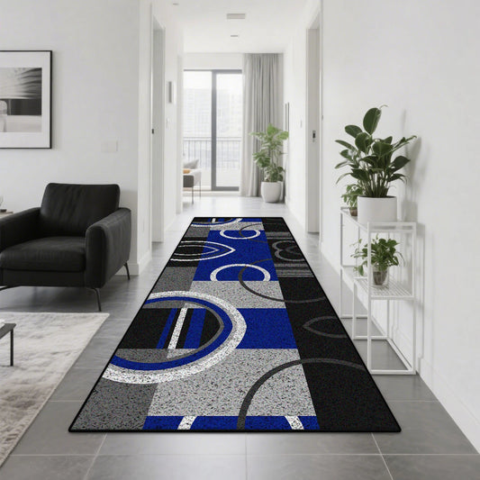 Teppichläufer Geometrisch Kreisbogen Blau, 60 × 200 cm
