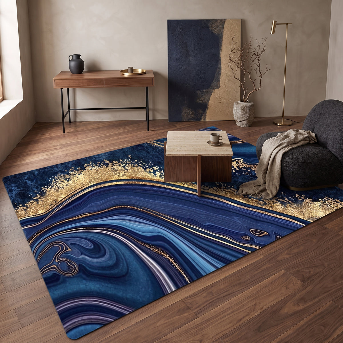 Teppich Marmor Blau-Gold – 2604311013 im passenden Wohnraum
