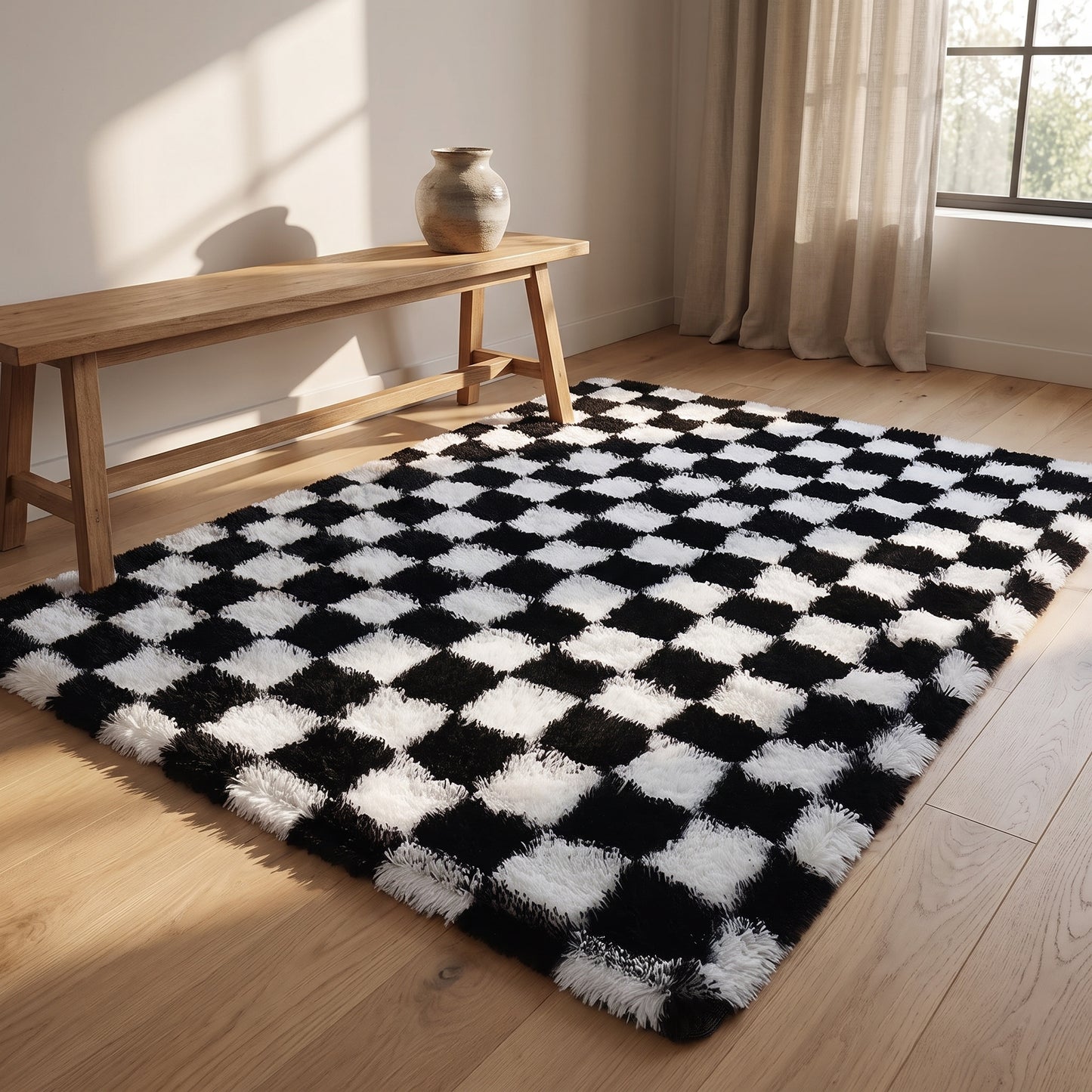 Teppich Karoplüsch – Schwarz – 200 x 300 cm – Lifestyle