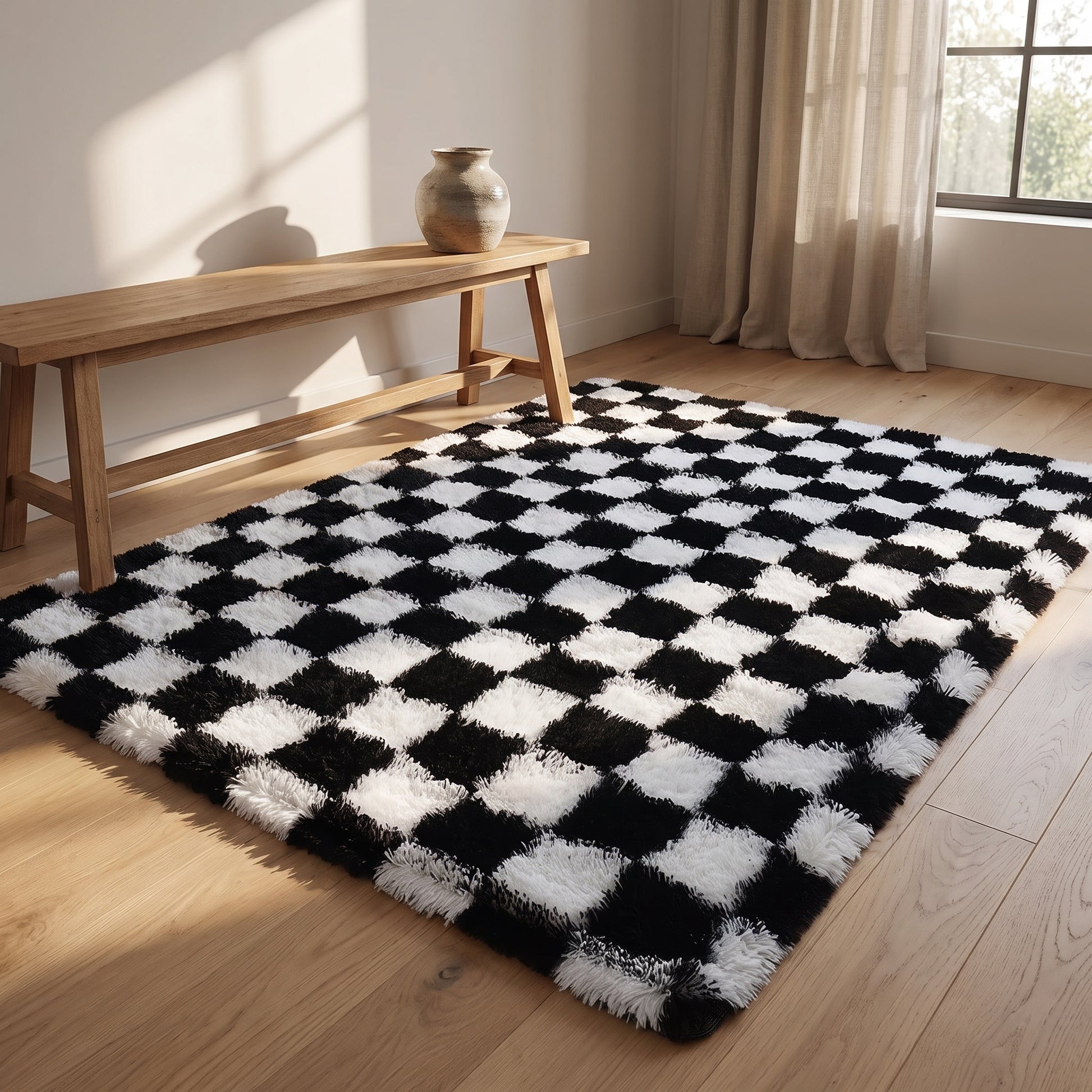 Teppich Karoplüsch – Schwarz – 200 x 300 cm – Lifestyle