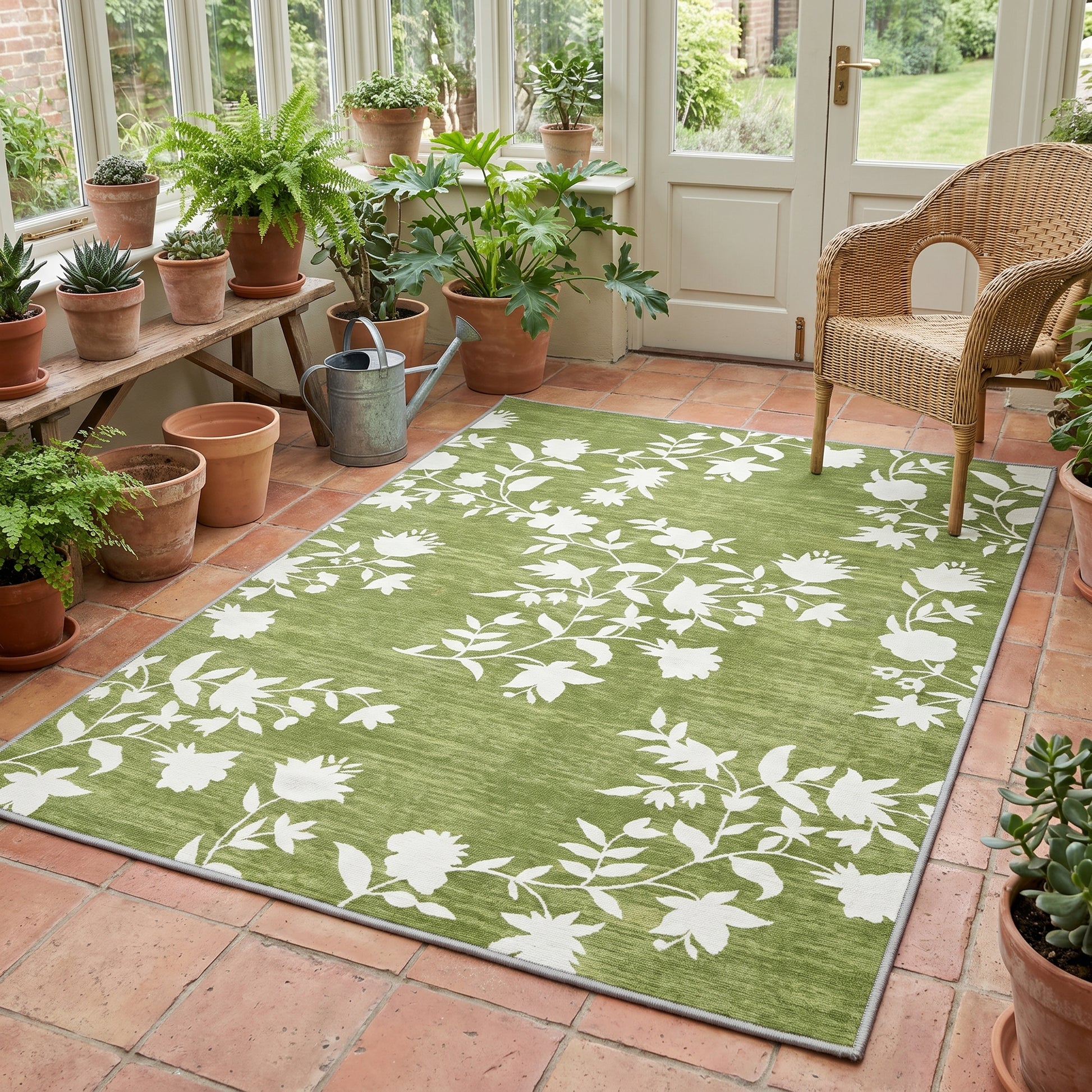 Teppich Blütenmuster Grün – Lifestyle