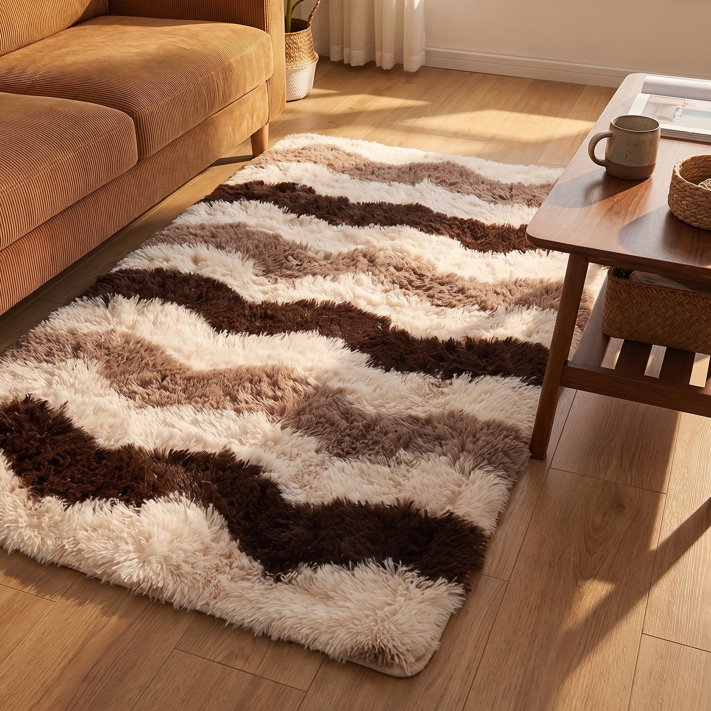 Langflor-Teppich Kaffeebraun gestreift – Lifestyle