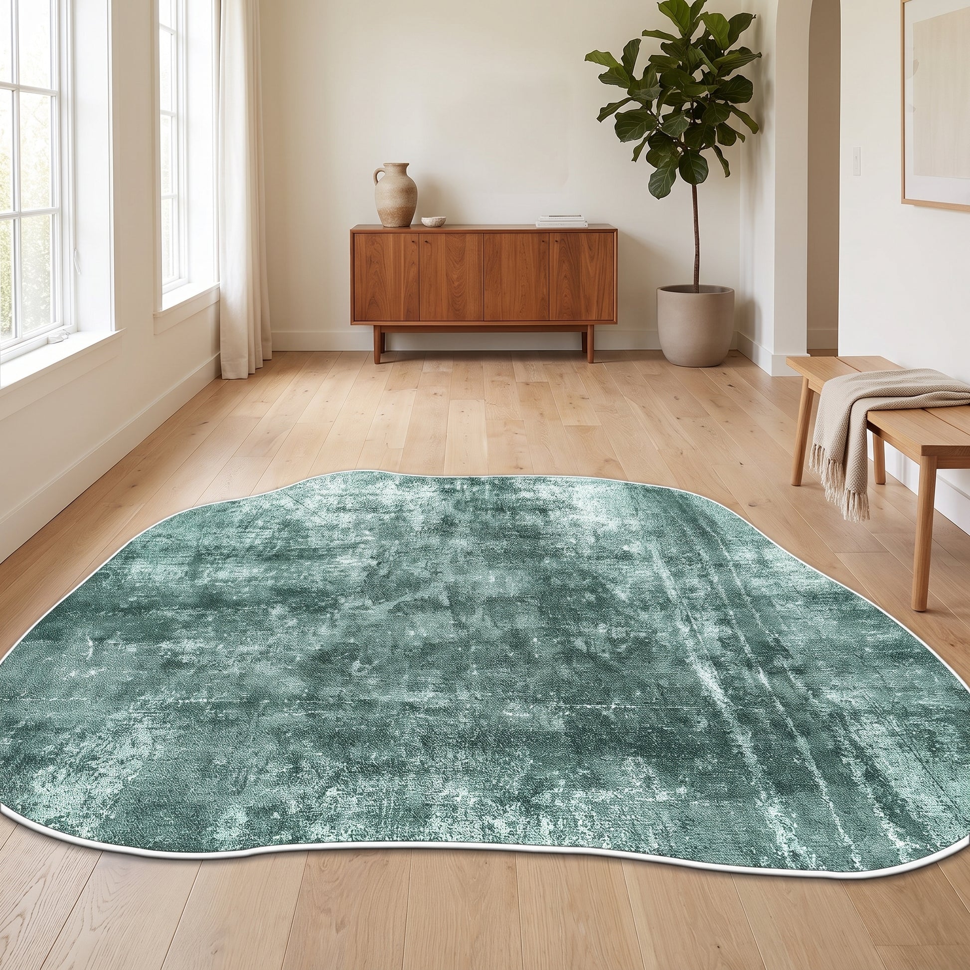 Teppich Uni Petrol im Wohnraum, 80 × 120 cm