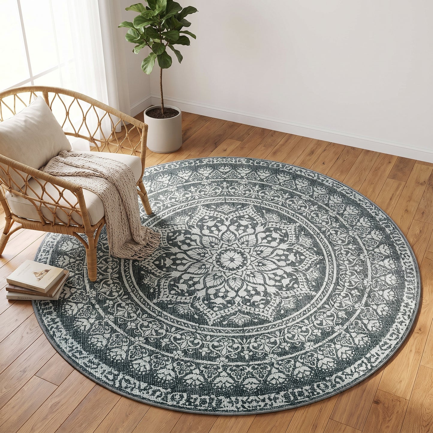 Runder Teppich Mandala Dunkelgrau – Ø 160 cm – Lifestyle