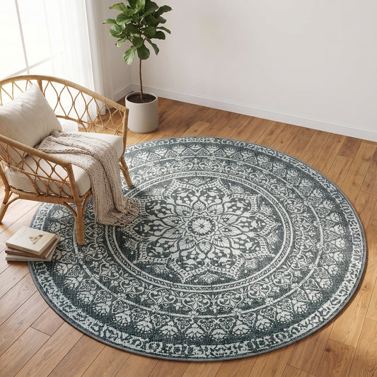 Runder Teppich Mandala Dunkelgrau – Ø 160 cm – Lifestyle