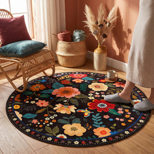 Boho-Teppich Blütenkreis rund – Produktansicht