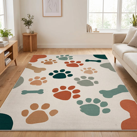 Teppich Pfotenmuster Beige im Wohnraum, 80 × 120 cm