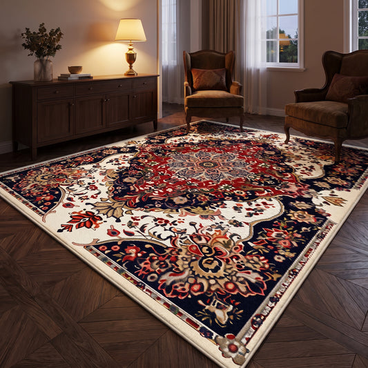 Teppich Ornamentmuster Dunkelblau-Creme – Lifestyle