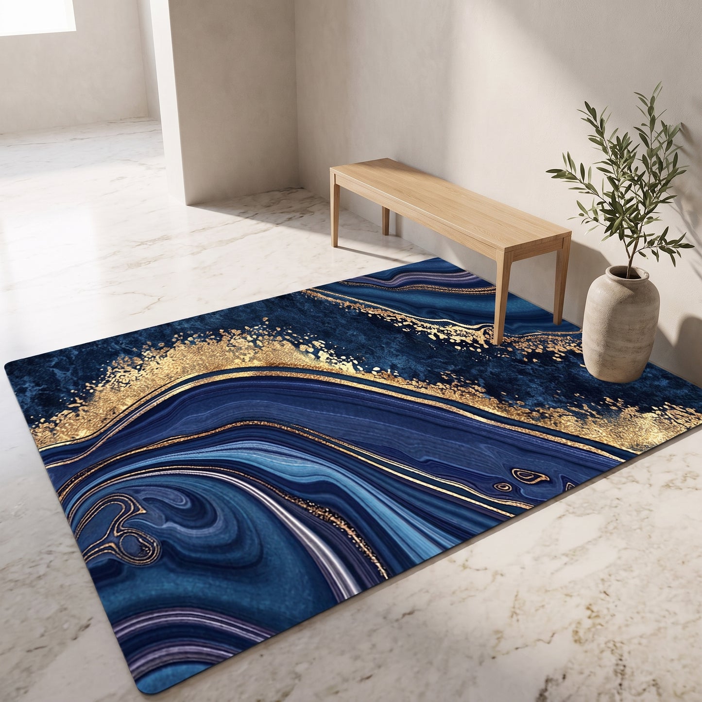 Teppich Marmor Blau-Gold – Lifestyle