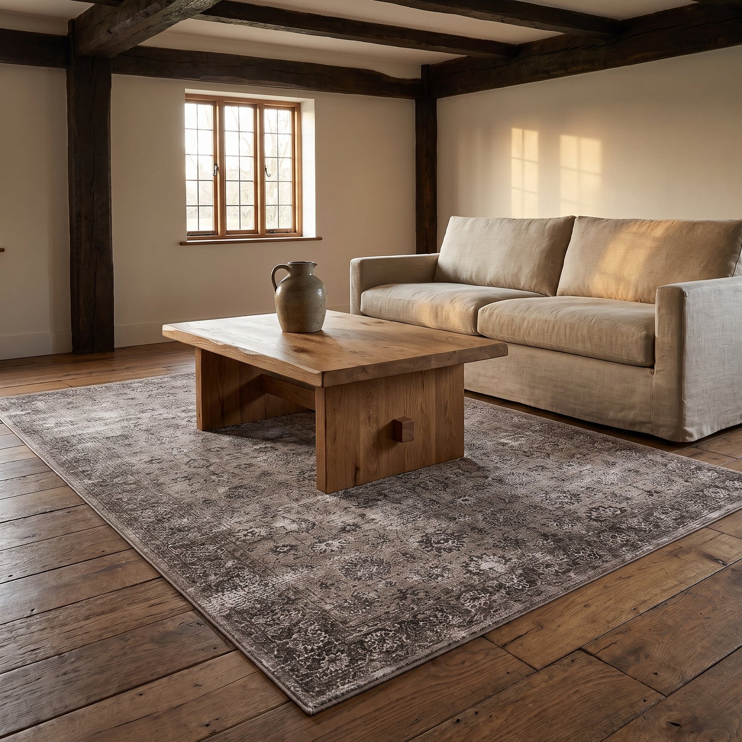 Teppich Vintage-Ornament Graubraun – Lifestyle