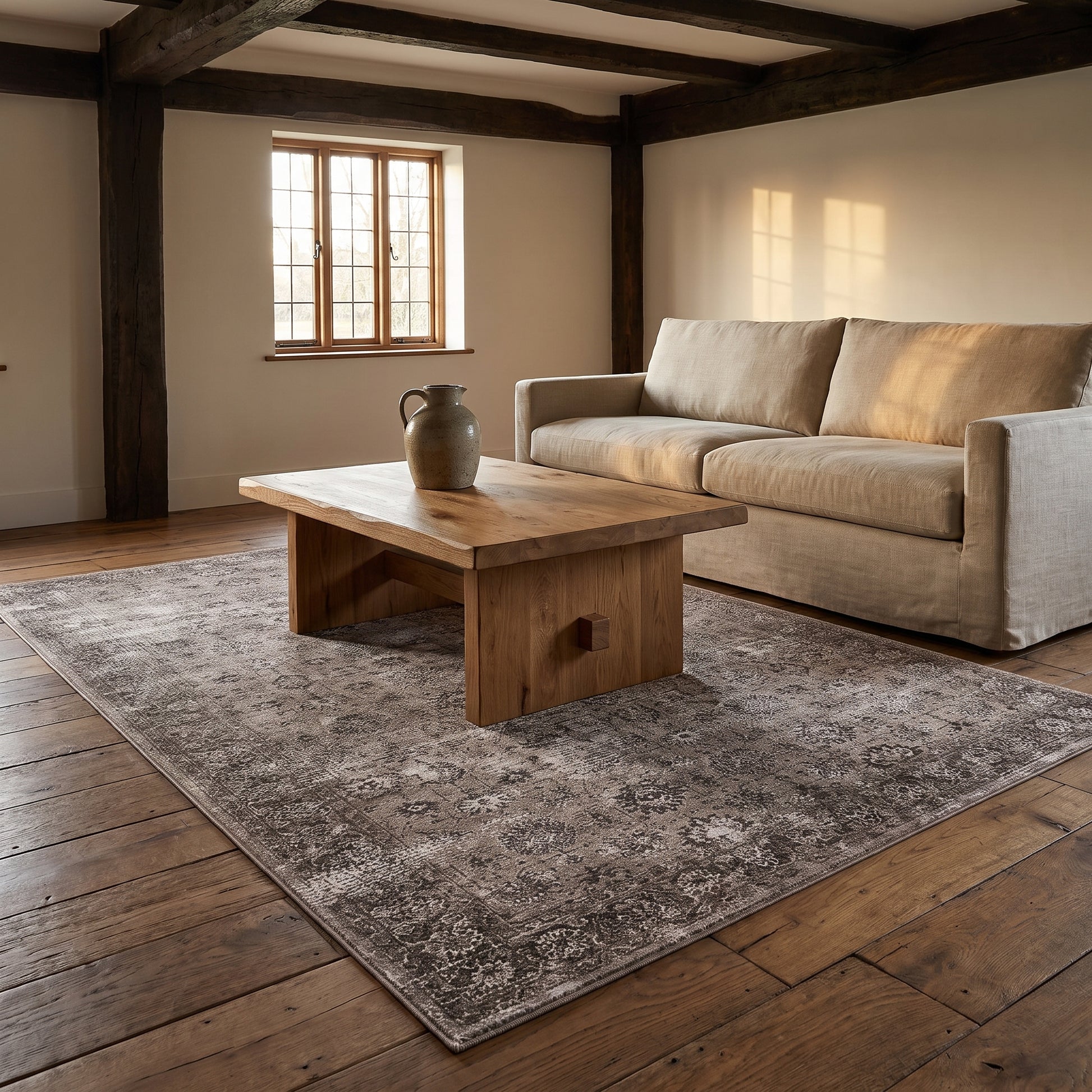 Teppich Vintage-Ornament Graubraun – Lifestyle