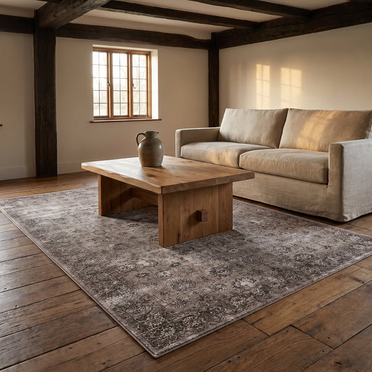 Teppich Vintage-Ornament Graubraun – Lifestyle