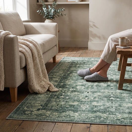 Boho-Teppich Gartengrün – Produktansicht