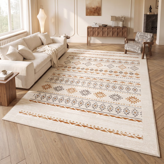 Teppich Retro Ornamentdesign Ethno im Wohnraum, 80 × 120 cm