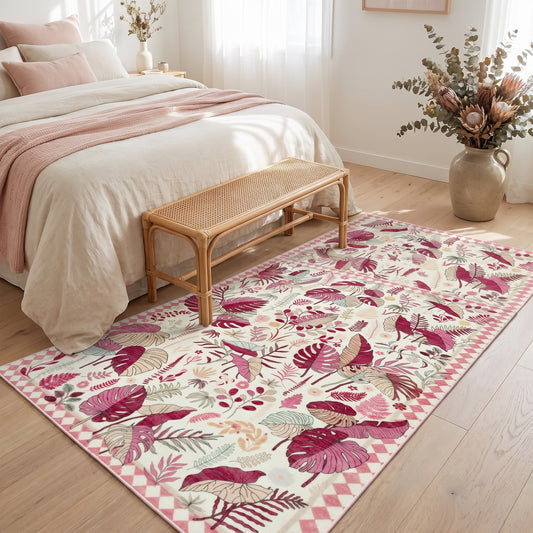 Teppich Blattmuster Beere-Creme – Lifestyle